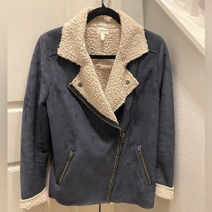 Faux blue suede and fur jacket